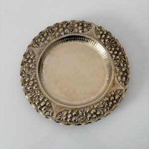 Vintage Hammered Ornate Neo Baroque Repoussé Border Silver Plate Dish